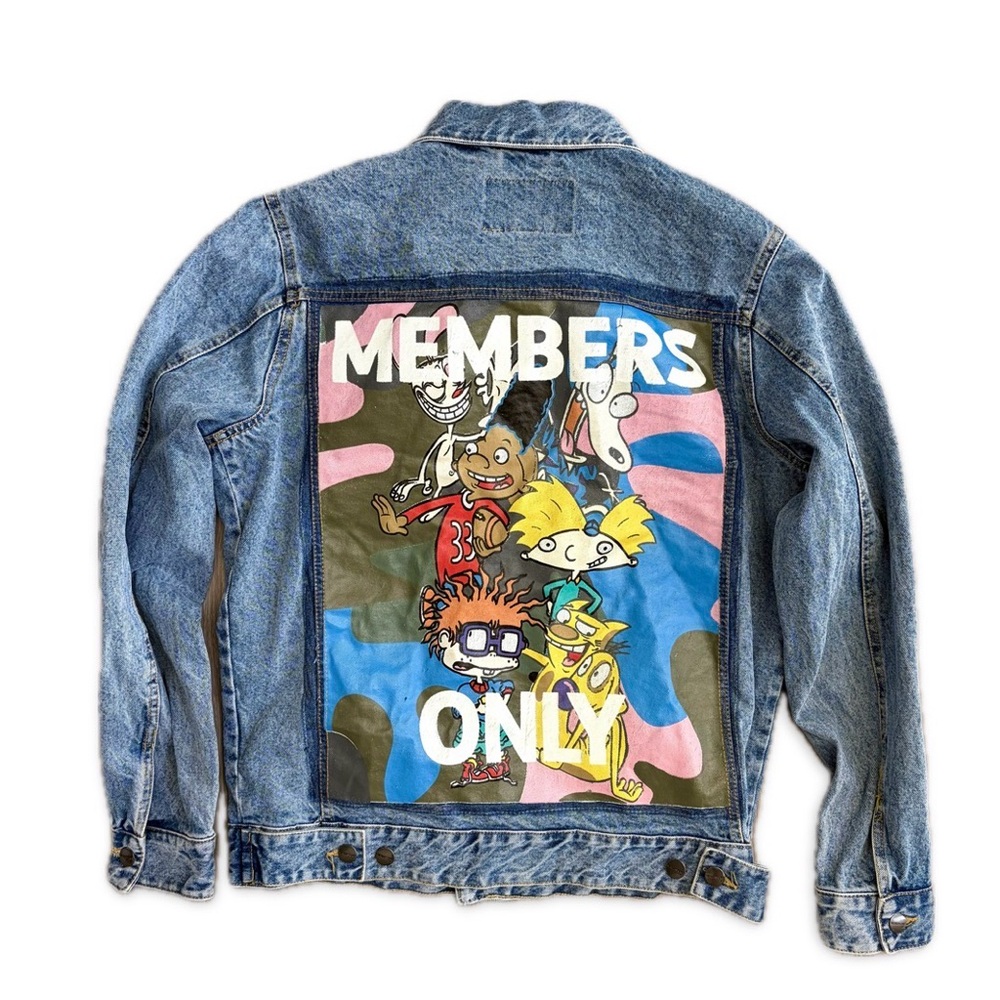 Members Only x Nickelodeon Jean Jacket Rugrats Hey Arnold Catdog Men's L Cartoon
